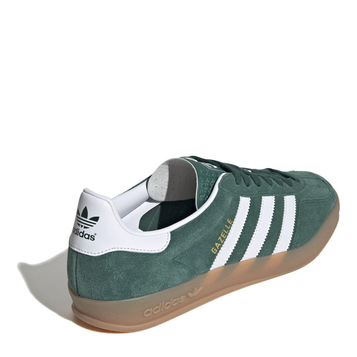 Green adidas Gazelle sneakers with white heel tab and gum outsole