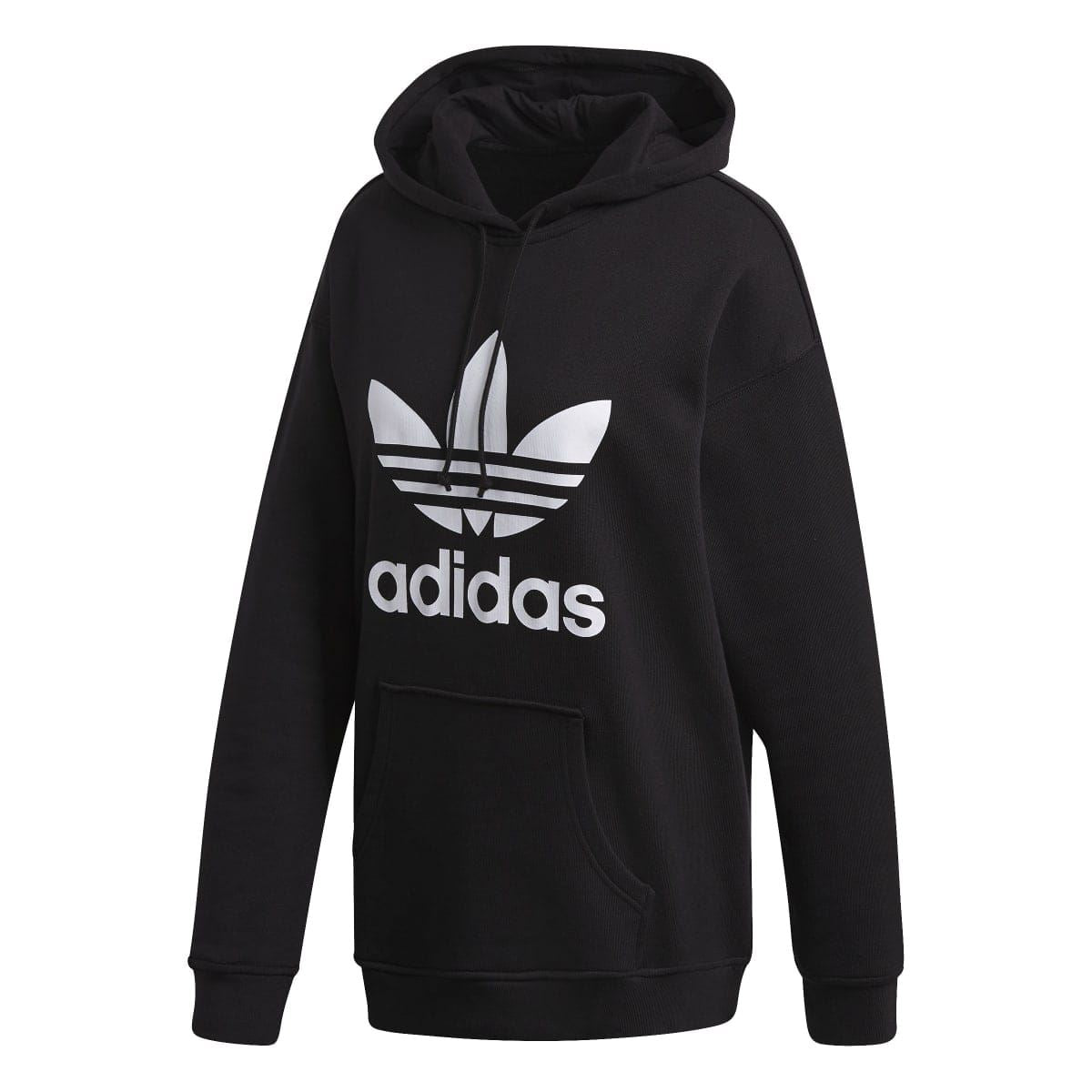 Black trefoil graphic hoody with adidas logo print and kangaroo pocket