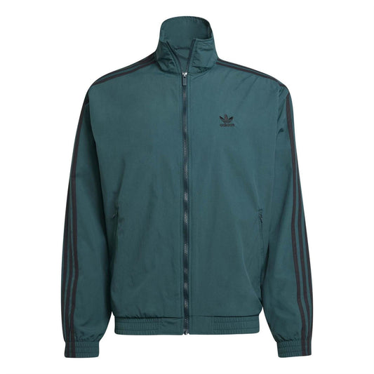 Women’s adidas track top in teal, full-zip woven jacket with side stripe panels
