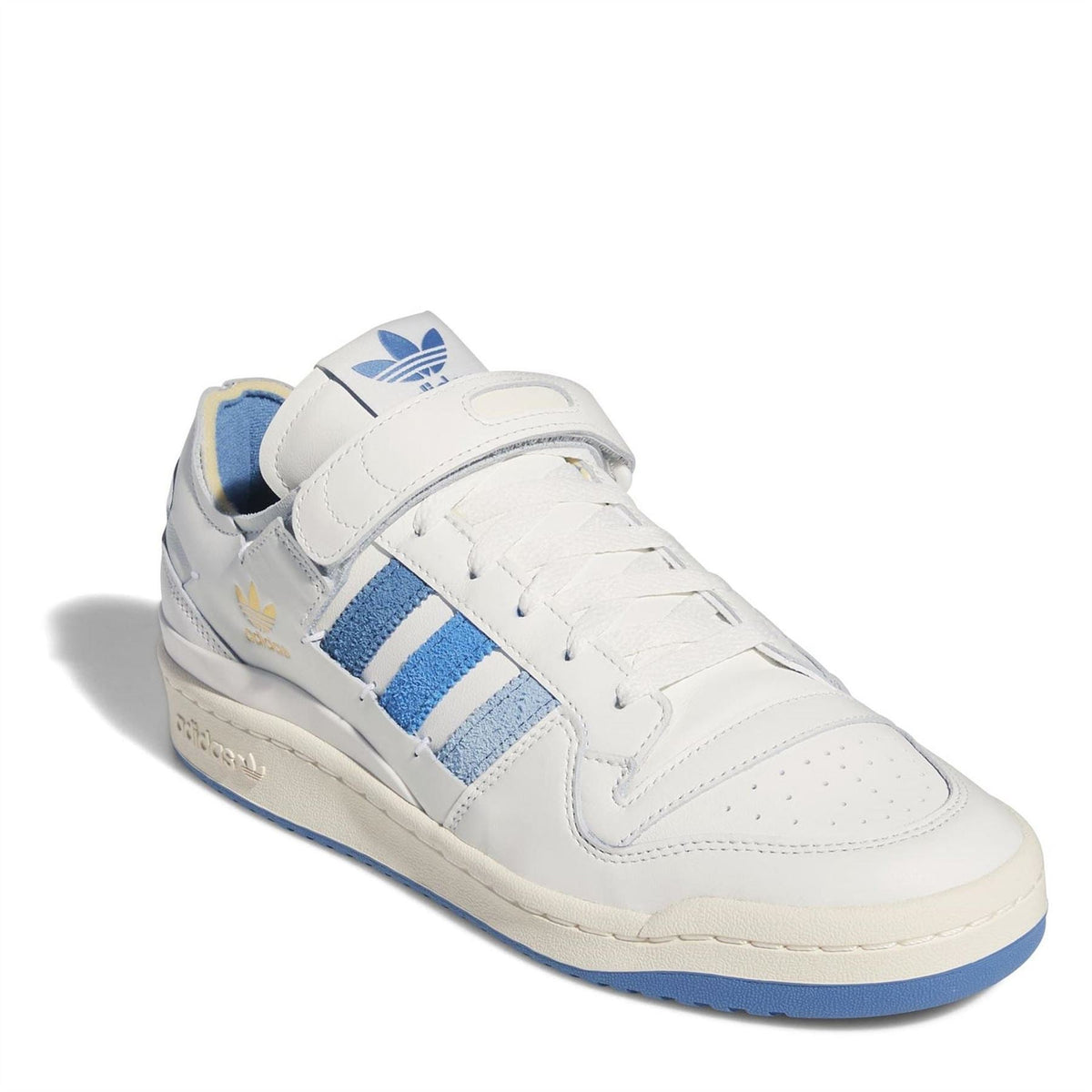 adidas Originals low top trainers, white with blue three-stripe panel and lace-up