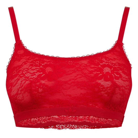 adidas Originals lace bralette in red with adjustable straps and rubber-sealed logo front