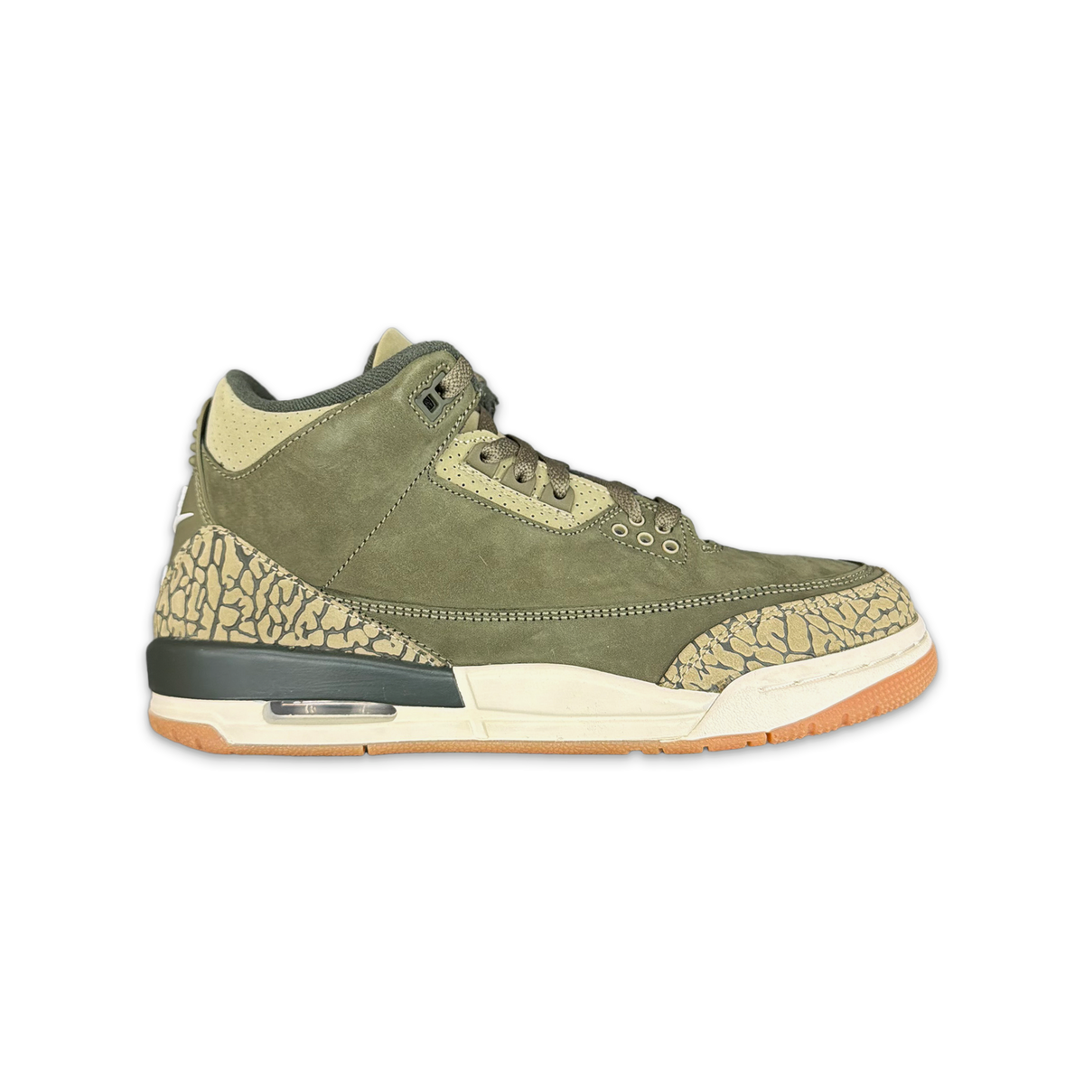Kids Air Jordan 3 Retro sneakers in olive suede with elephant print toe and Air sole