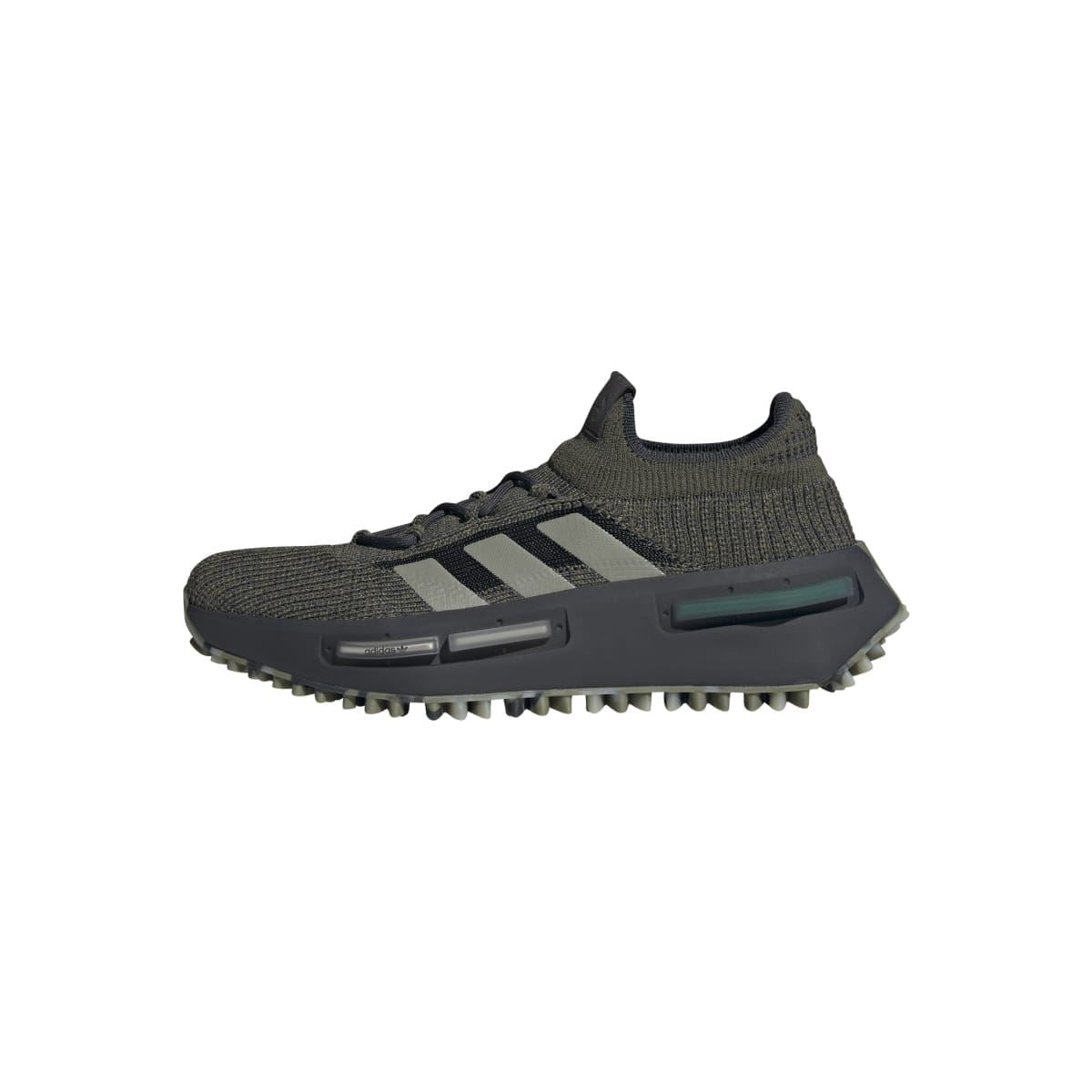 adidas Originals NMD_S1 trainers in olive knit with three stripes and rubber outsole