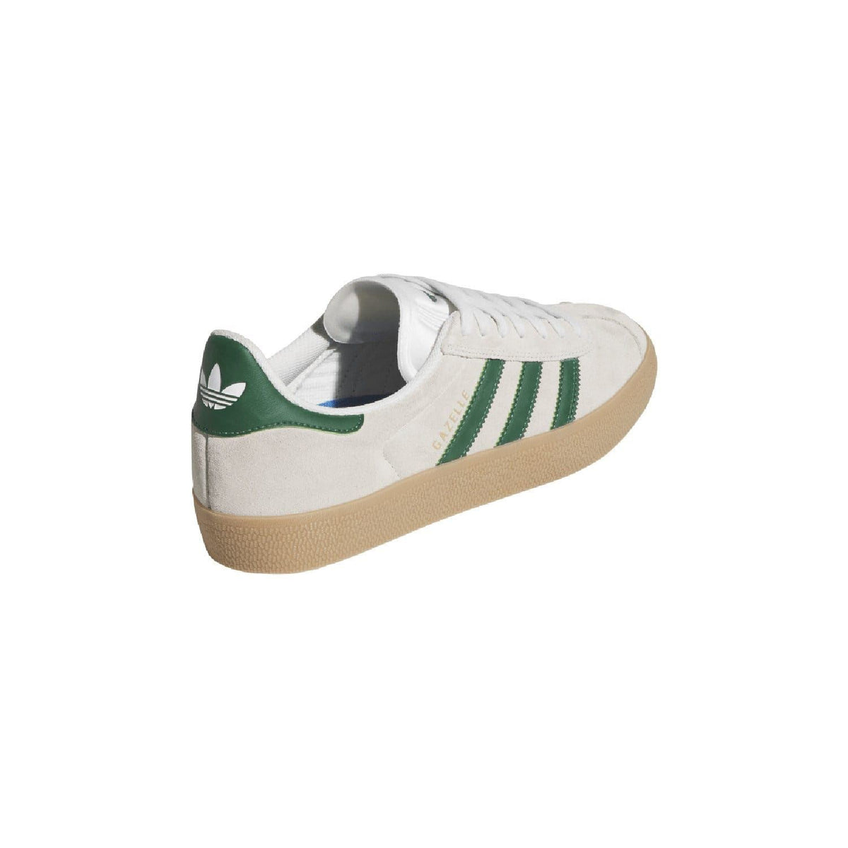 adidas Gazelle Advantage sneakers from heel side, off-white with green heel panel