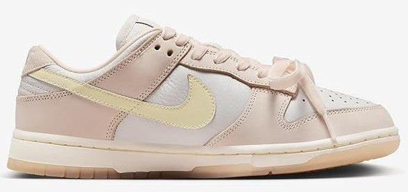 Women's Nike Dunk Low PRM low-top sneakers, light pink leather with pale yellow swoosh