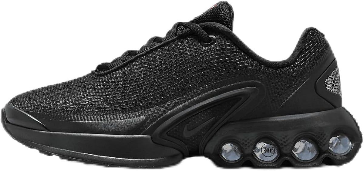 Kids' Nike Air Max DN black knit lace-up sneakers with visible Air cushioning