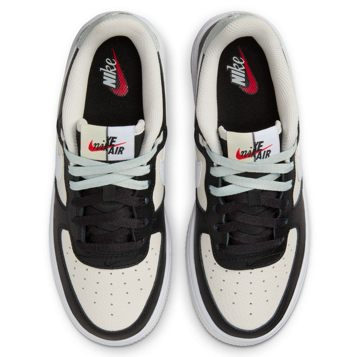 Boys' Nike Air Force 1 sneakers with black tongue lining and white laces
