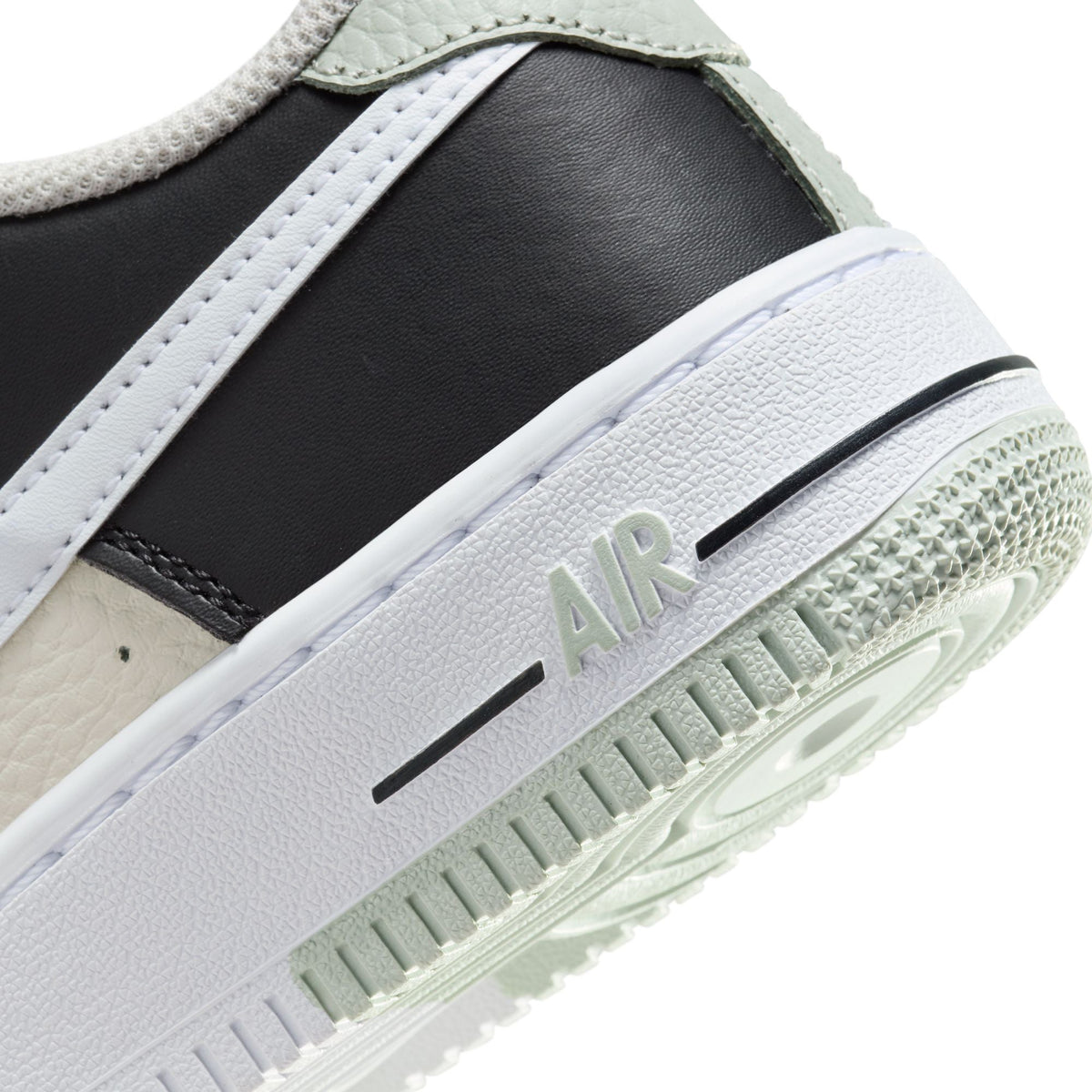 Nike Air Force 1 midsole and side stripe with light green translucent outsole