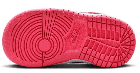Toddler Nike Dunk Low rubber outsole in pink with traction grooves