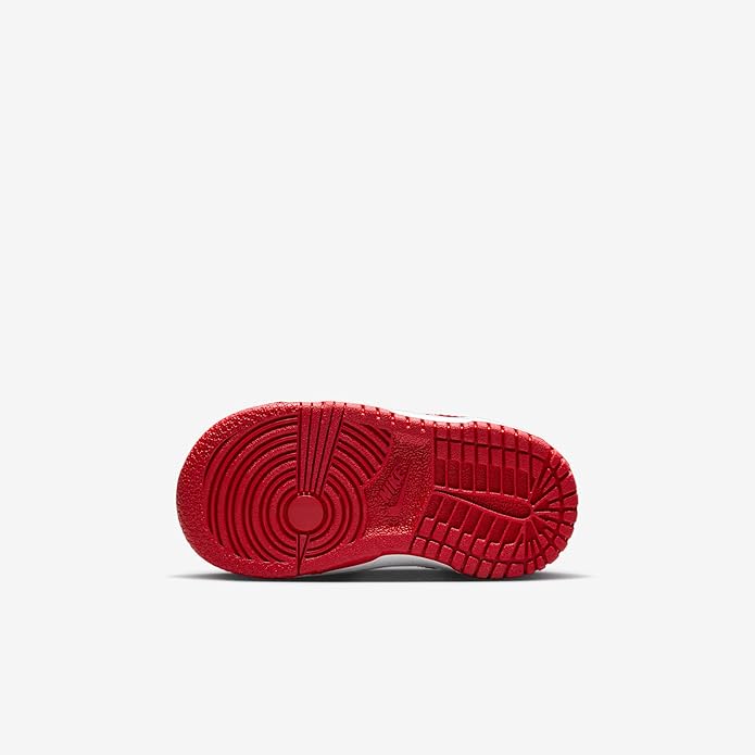 Toddler Nike Dunk Low rubber outsole in red with traction tread pattern