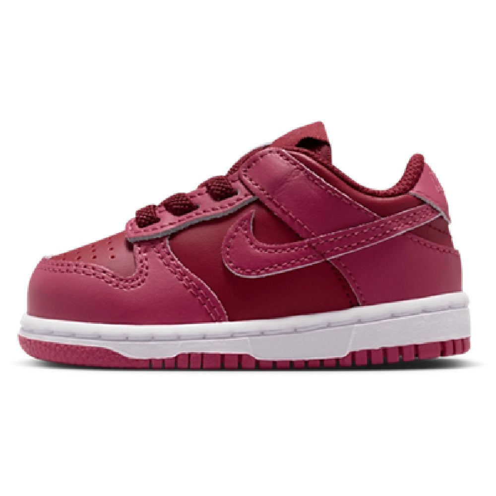 Toddler Nike Dunk Low sneakers, burgundy leather upper, lace-up design