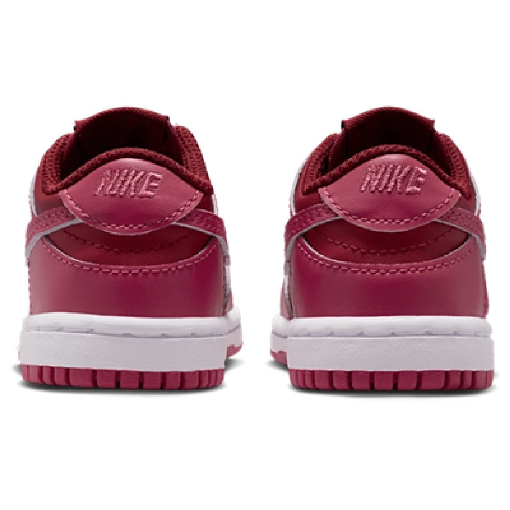 Toddler Nike Dunk Low sneakers, burgundy heel with Nike logo, lace-up
