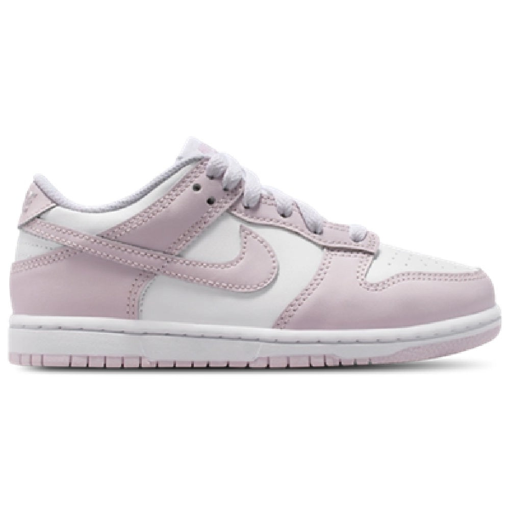 Nike Dunk Low kids sneaker in white and light violet with lace-up design