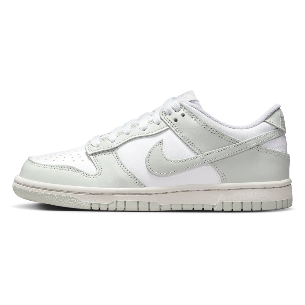 Kids' low-top sneakers, white with light silver swoosh and lace-up front