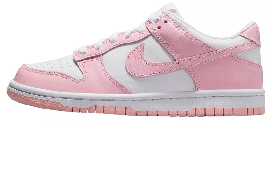 Big kids Nike Dunk Low low-top sneakers, pink and white panels, lace-up design
