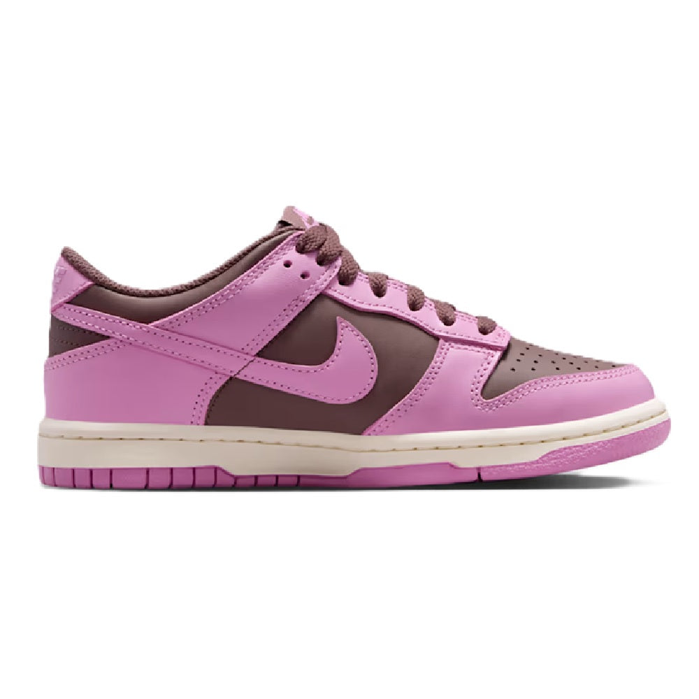 Kids Nike Dunk Low low-top sneakers in light magenta with taupe overlays and Swoosh