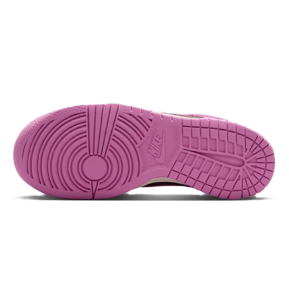 Kids Nike Dunk Low outsole view, purple rubber tread with textured traction pattern