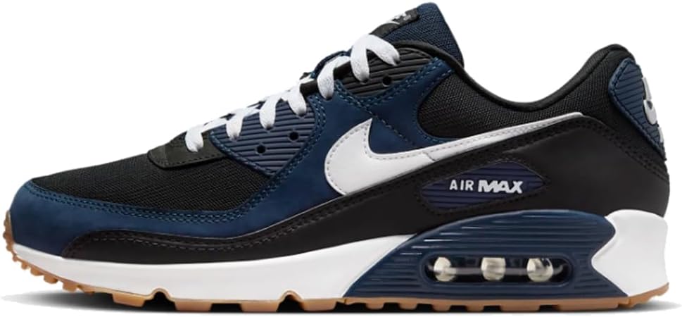 Men's Nike Air Max sneakers in dark navy, white, and black with lace-up design