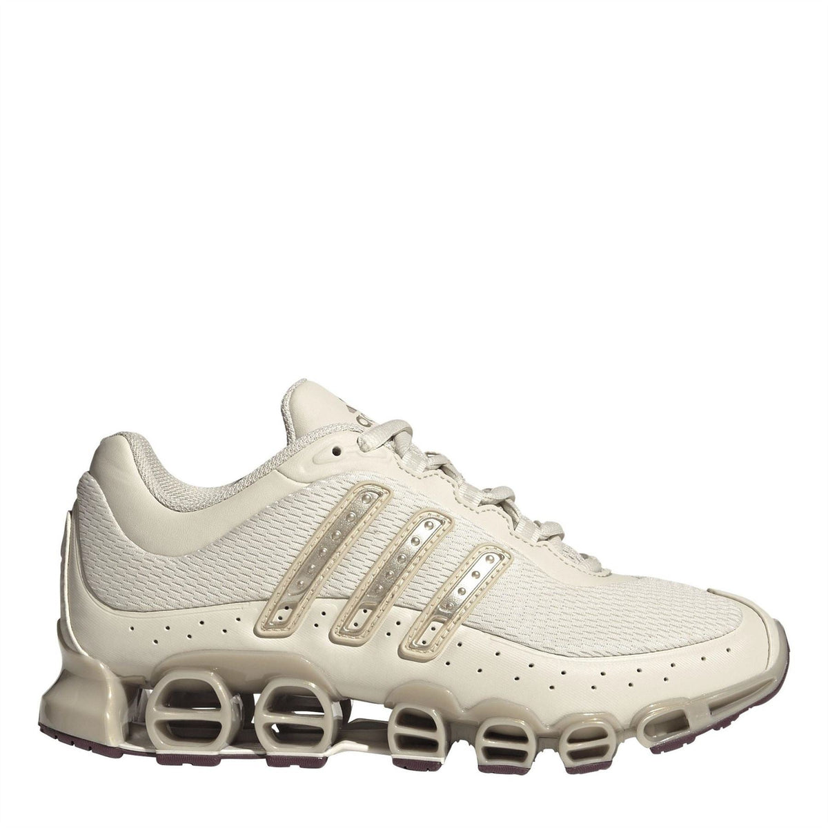 Women's adidas Originals Megaride sneaker in light cream with gold-tone stripes and chunky sole