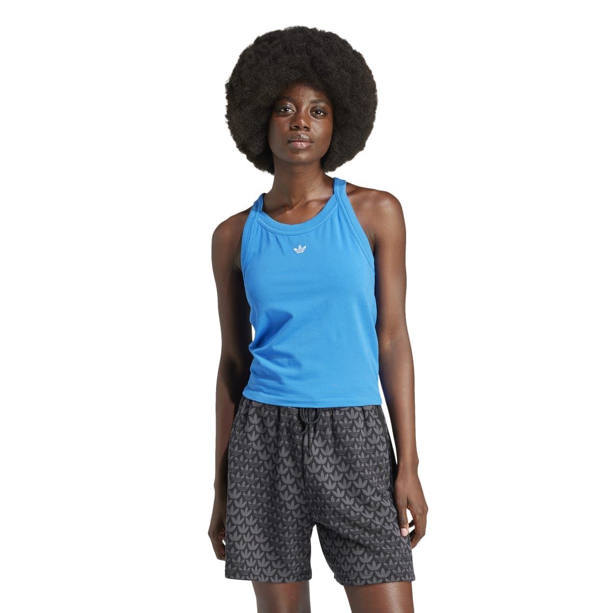 Blue adidas Originals sleeveless tank top with crew neck and trefoil logo