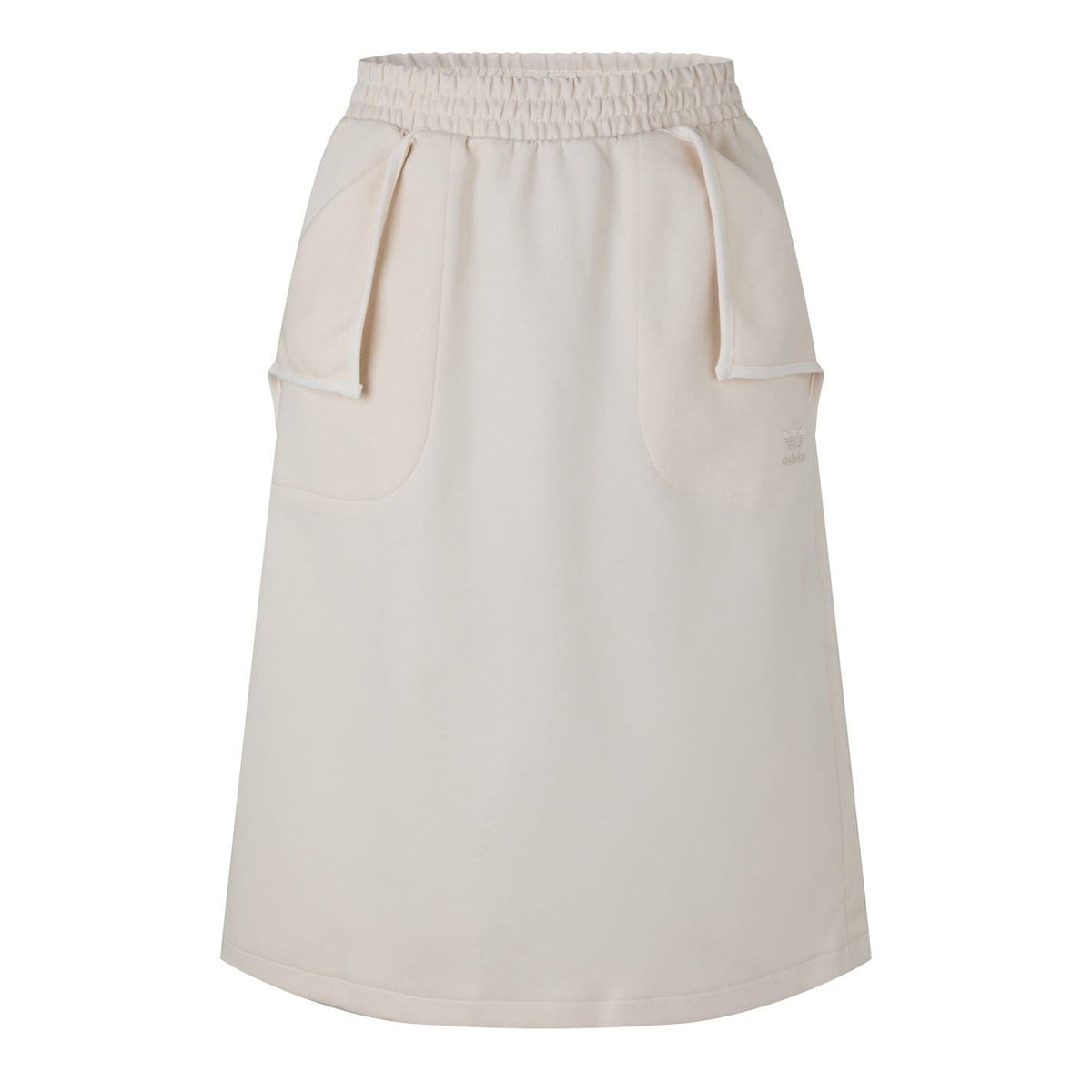 adidas Originals midi A-line skirt in light cream with elastic waistband and side pockets