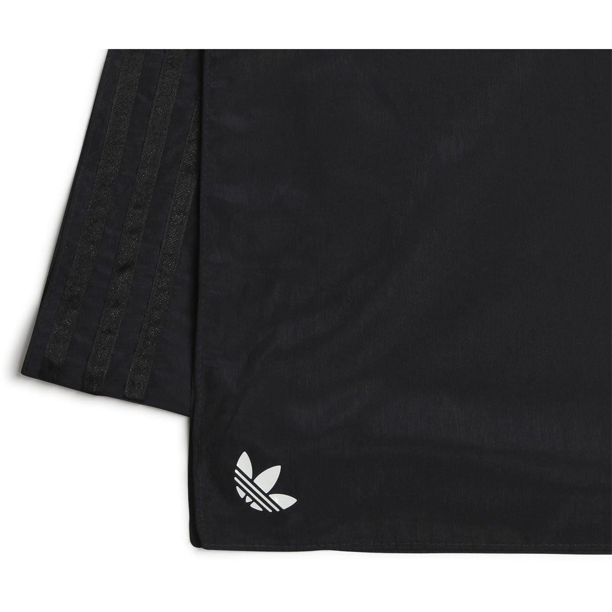 Black head scarf with adidas logo and vertical stripe detail along the edge