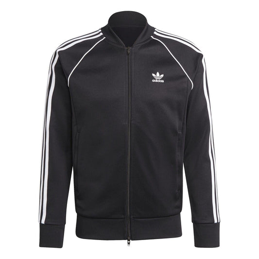 Black adidas Originals SST track jacket with white sleeve stripes and zip front