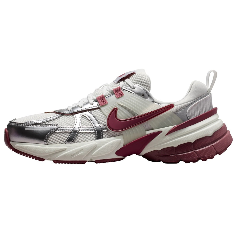 Women's Nike V2K Run lace-up running shoe, white with maroon accents and chunky sole