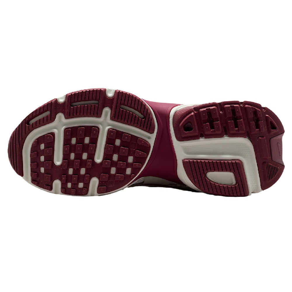 Nike V2K Run outsole tread, white and maroon rubber bottom with grip pattern