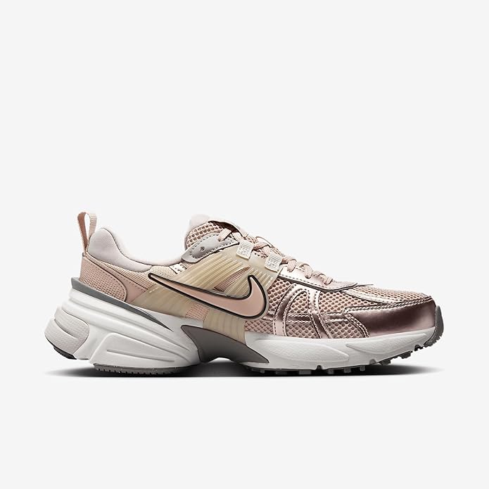 Women's V2K Run beige running sneakers with chunky sole, lace-up, Nike swoosh