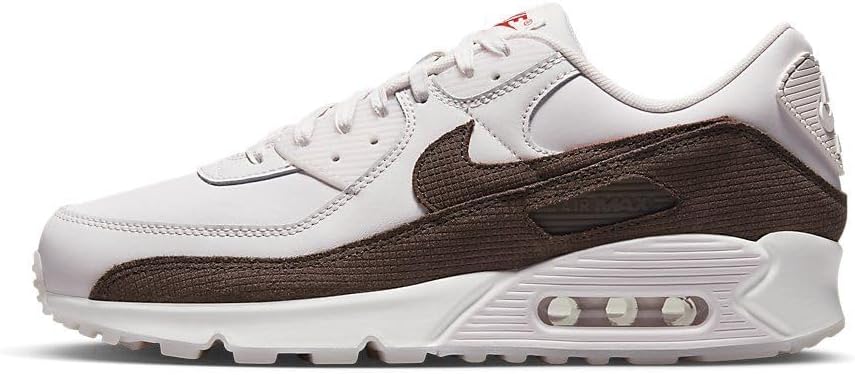 Nike Air Max 90 LTR sneakers in white and dark brown, visible Air Max sole