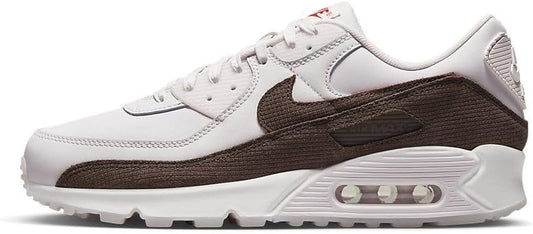 Nike Air Max 90 LTR sneakers in white and dark brown, visible Air Max sole