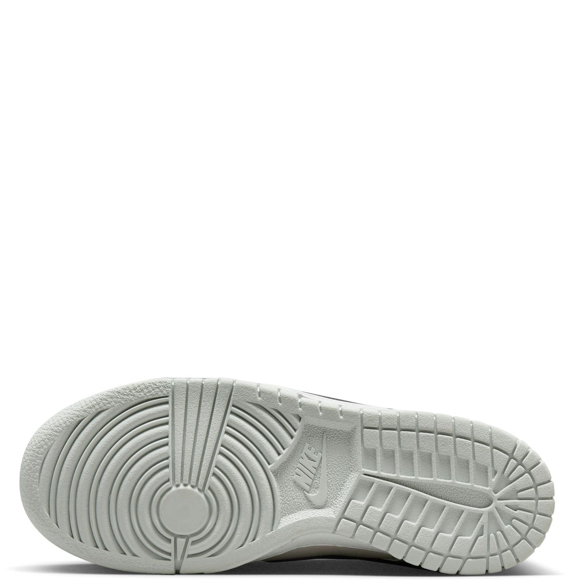 Kids Nike Dunk Low outsole view, light grey rubber tread and sidewall grooves