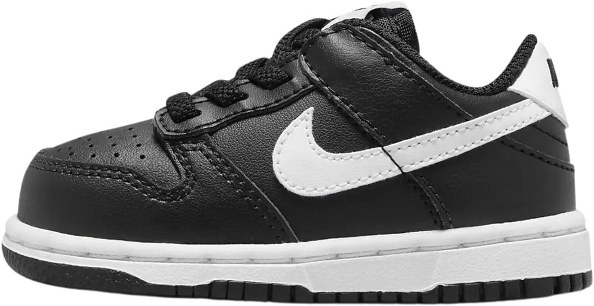Nike toddler low-top sneakers, black leather-look with white swoosh and lace-up straps