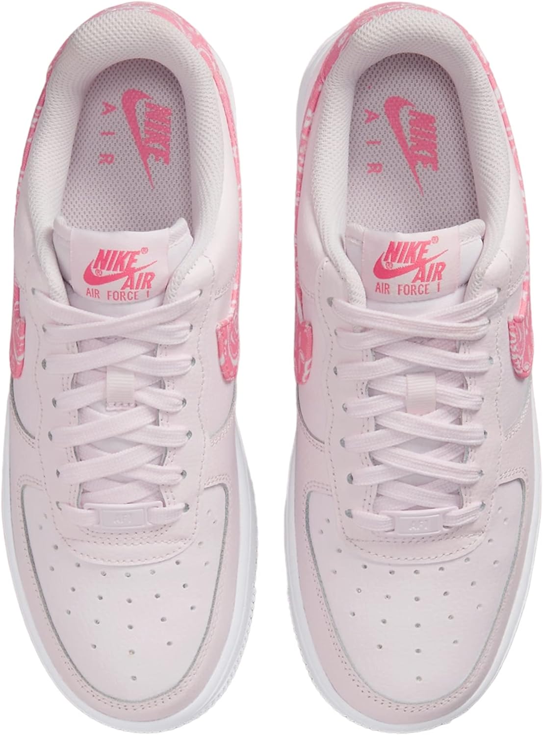 Nike Air Force 1 sneakers, pale pink uppers with white laces and Nike Air insoles