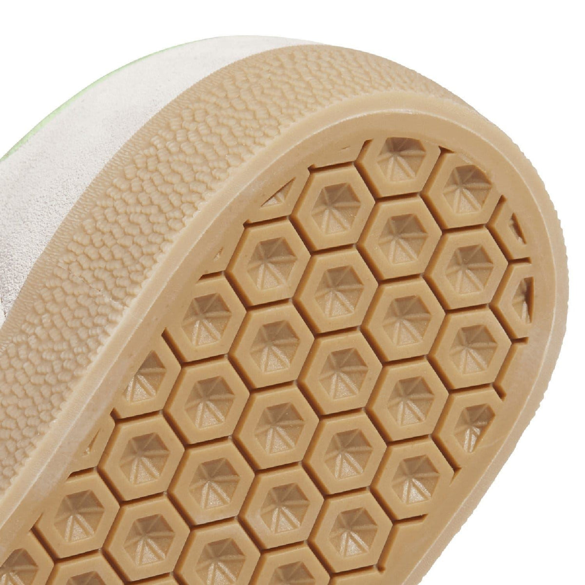 adidas Gazelle Advantage outsole close-up with hex traction and tan rubber