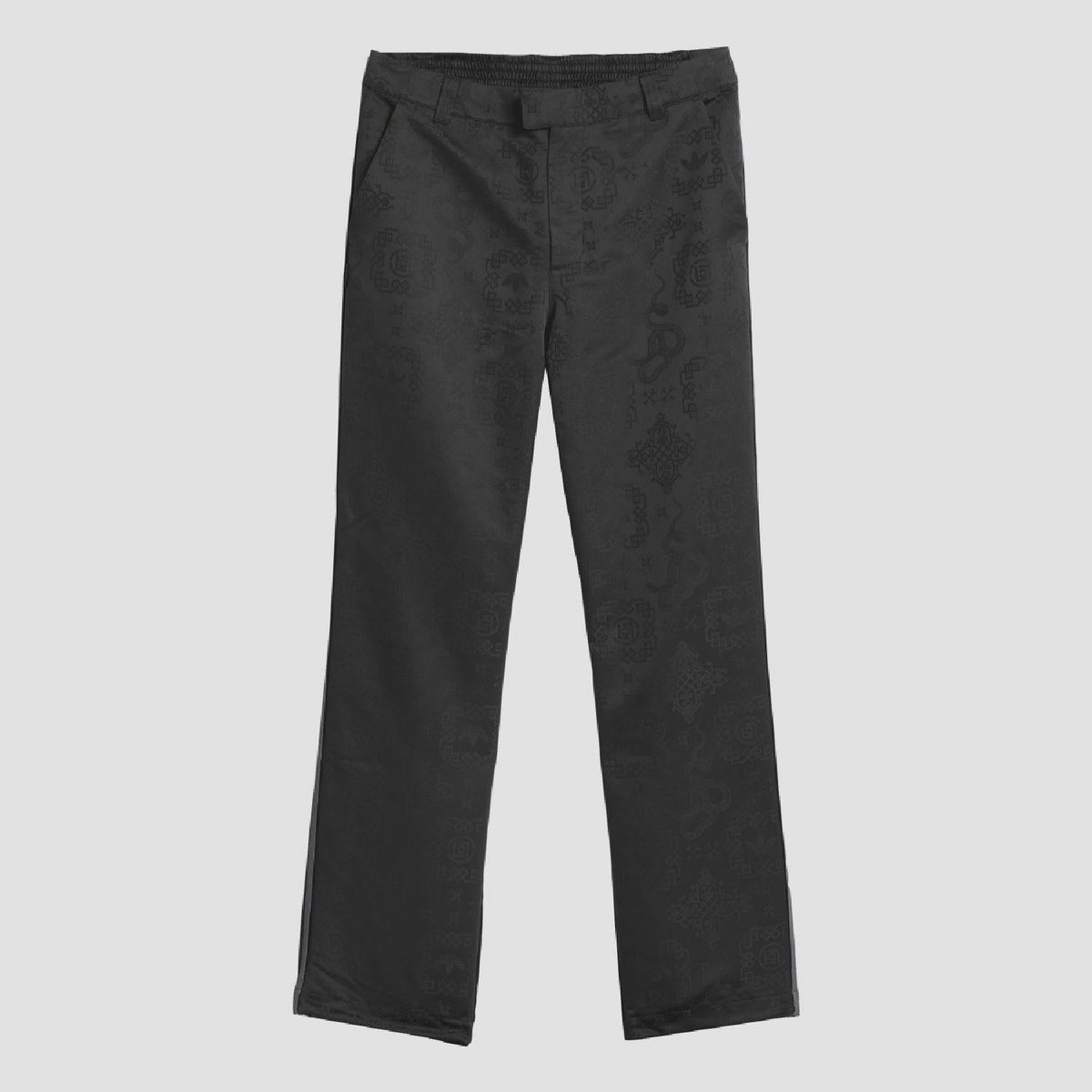adidas Originals black allover print tracksuit bottoms, straight leg profile