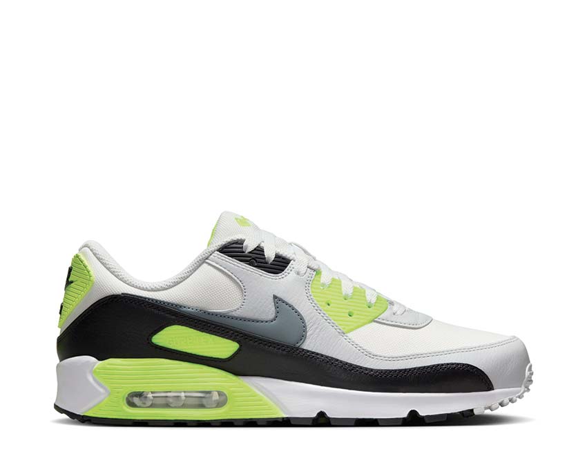 Men's Nike Air Max 90 GTX shoes in white with neon green and black accents
