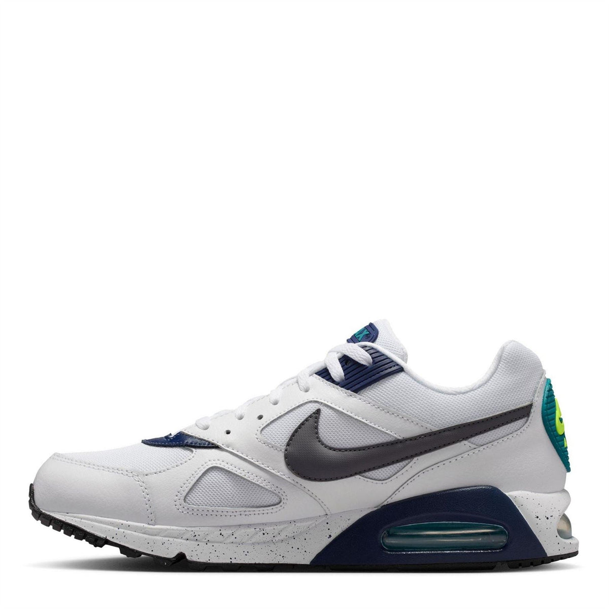 Air Max Ivo trainers with white leather-look panels, navy swoosh, and teal Air window.