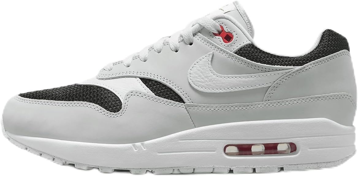 Nike Air Max 1 PRM men's sneaker, white leather with black overlays and red air window