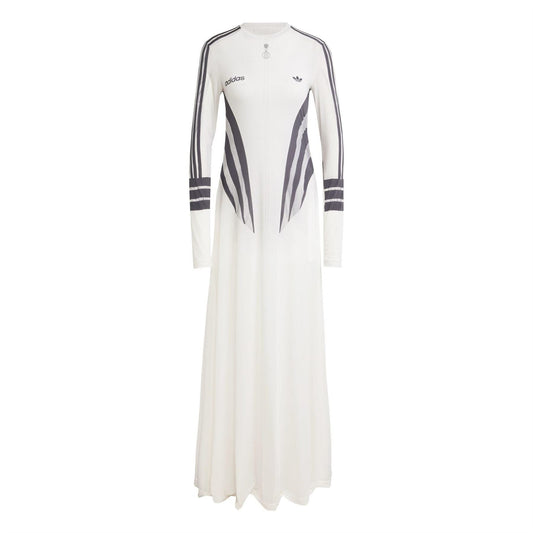 adidas Originals Atlanta Dre white dress with dark graphic print and long sleeves