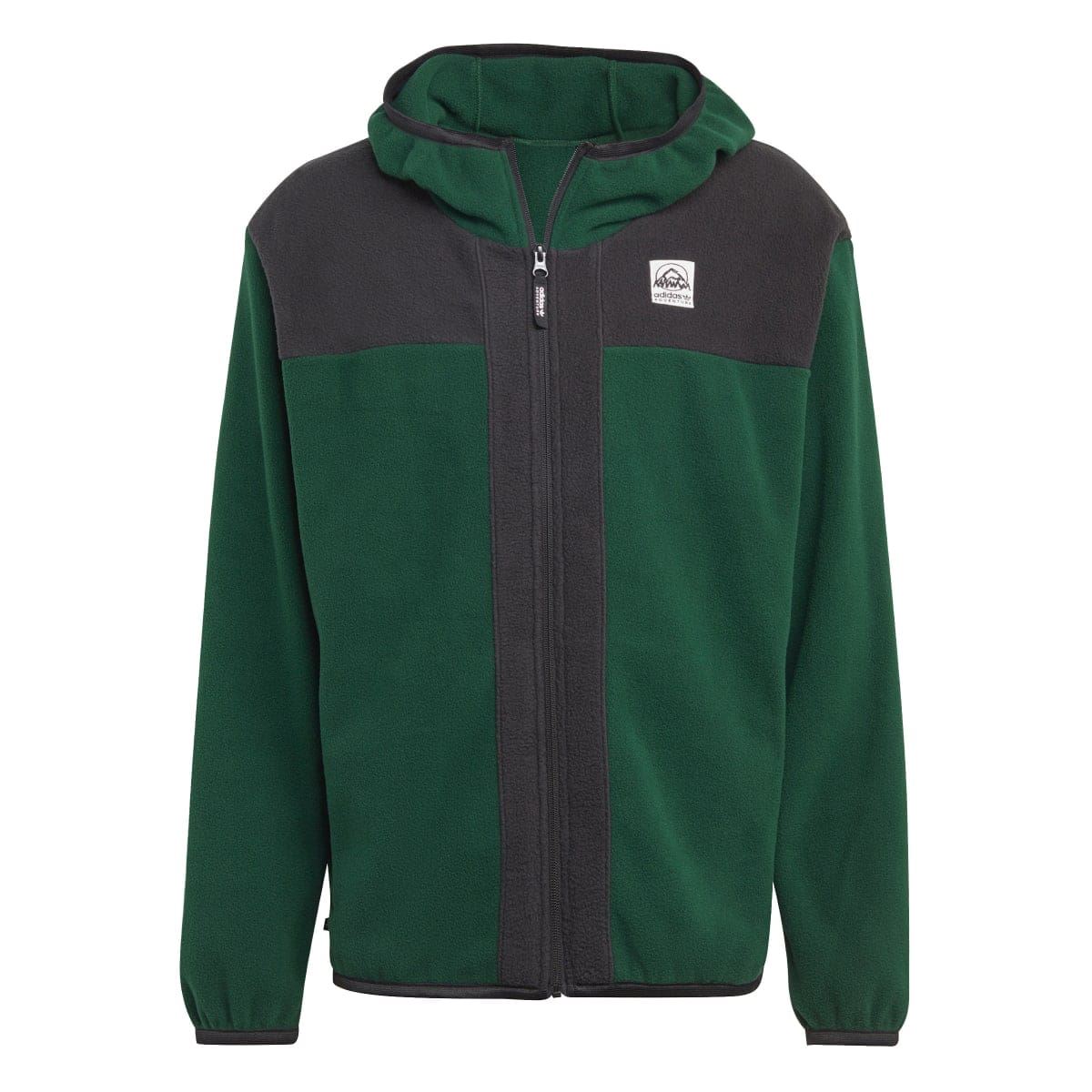 adidas full-zip polar fleece hoodie with contrast green and charcoal front panels