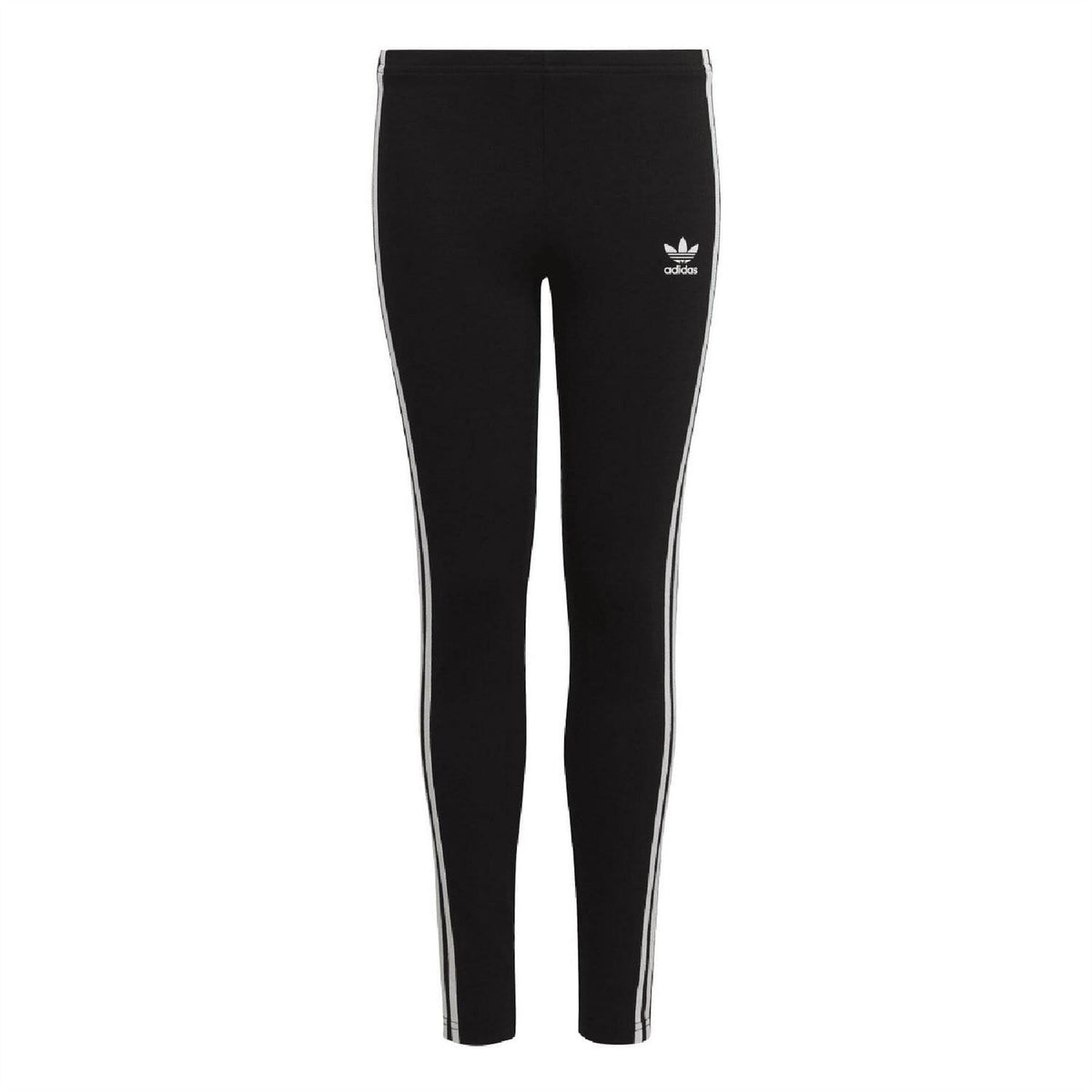 Adidas Originals black leggings with white side stripes and small trefoil logo
