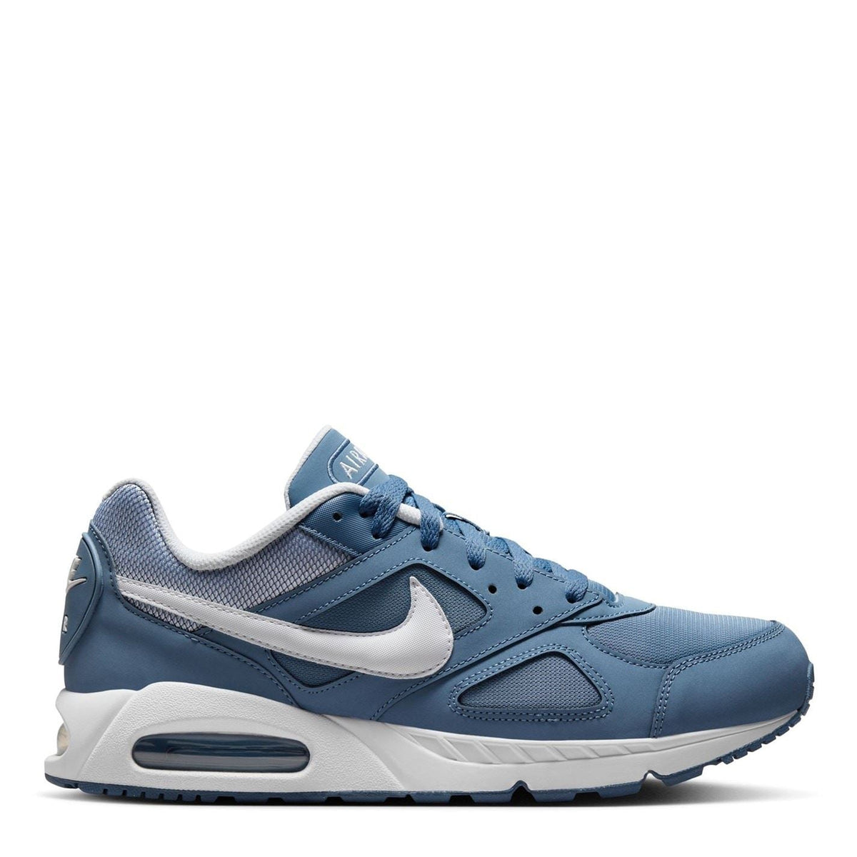 Blue trainers with white Swoosh, cushioned tongue, and Air sole unit, lace-up