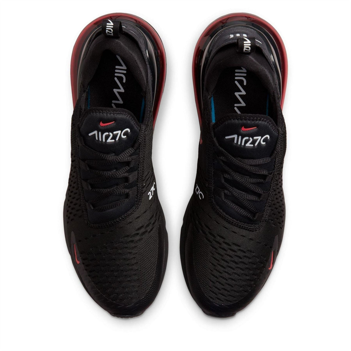 Nike Air Max 270 men's trainers, black knit upper with red accents and lace-up design