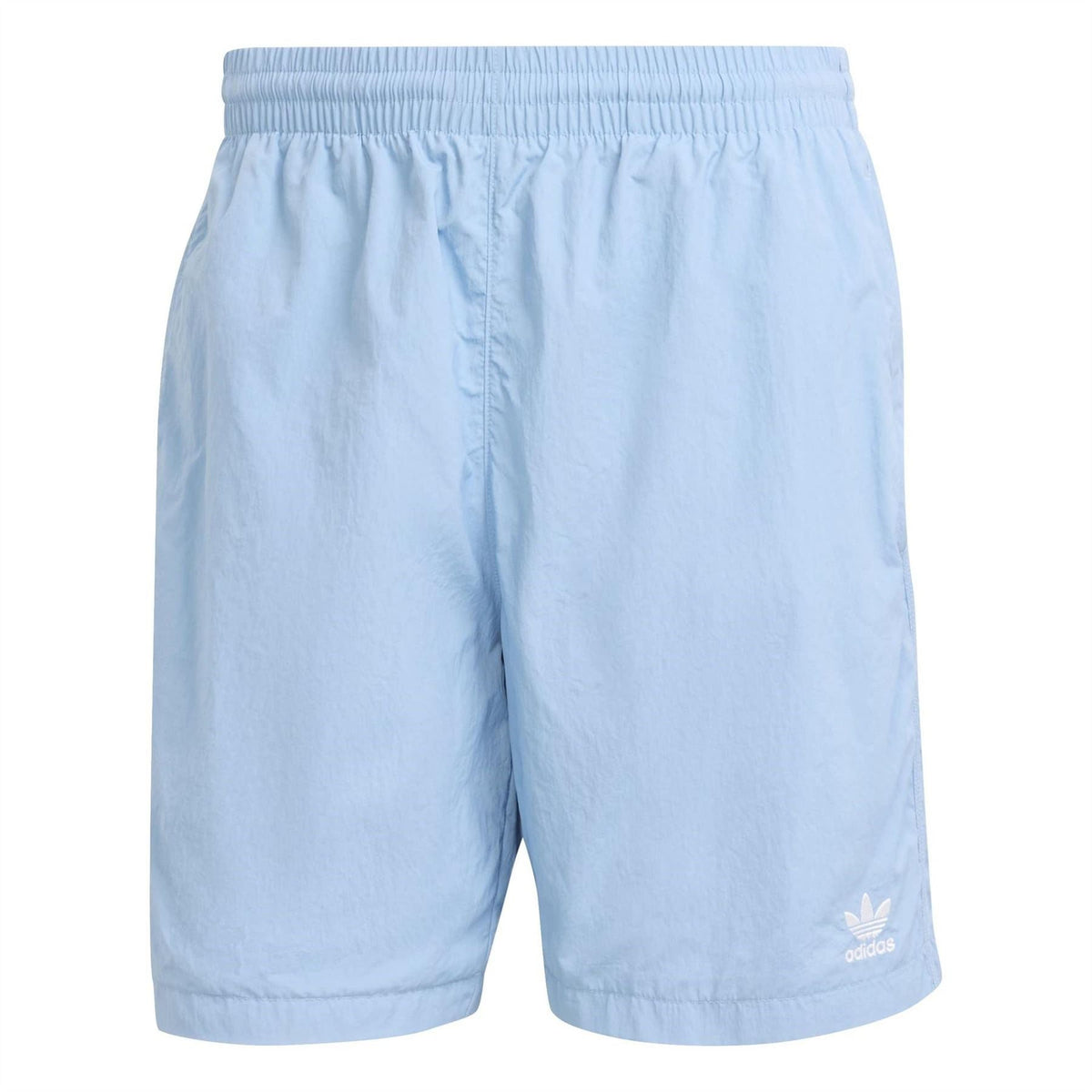 Light blue adidas Originals wind shorts with elastic waistband and side pockets