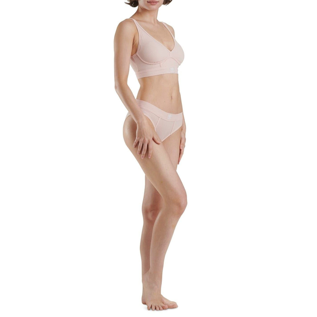 Adidas Originals 2x2 Rib High Waist Brief in white, showing the ribbed fabric and high waist design for comfortable nightwear or underwear.