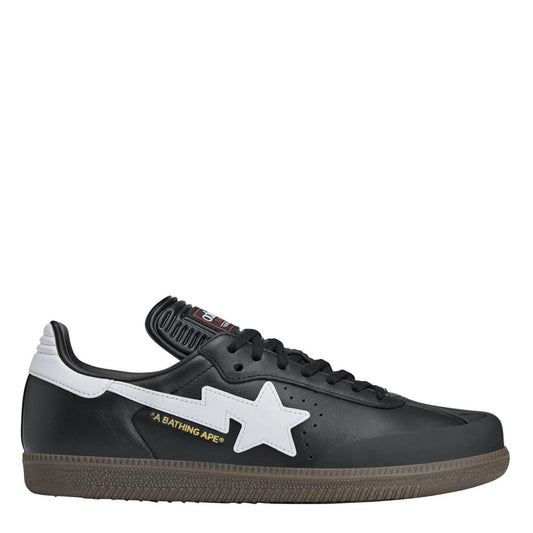 Black and white low-top sneakers with white star logo and lace-up front