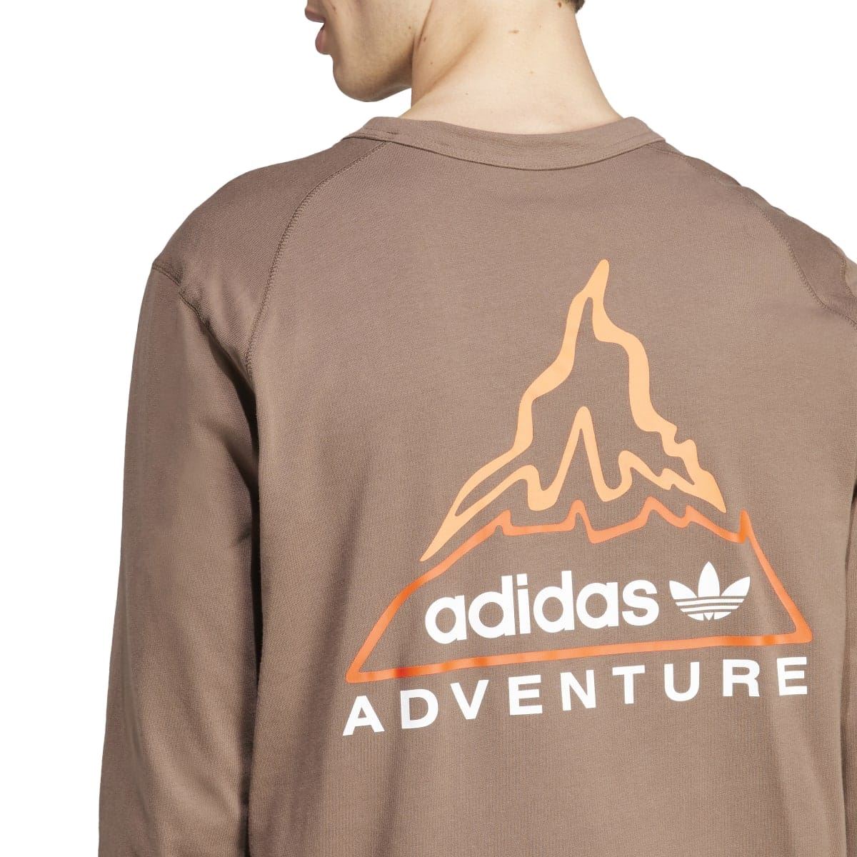 adidas Originals brown long-sleeve T-shirt back print with orange mountain adventure logo