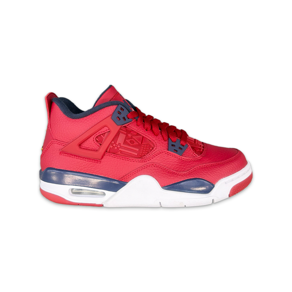 Kids Air Jordan 4 Retro FIBA basketball sneakers, red with blue accents and white sole